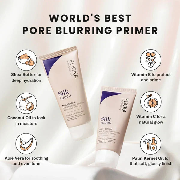 FLi.CKA Silk Touch 3 In 1 Moisturizer And Primer For Face Makeup | Hydrating, Lightweight & Long- Lasting | All Skin Types | Milk-Cream Multi Function | Minimises Pores | 60 Gram